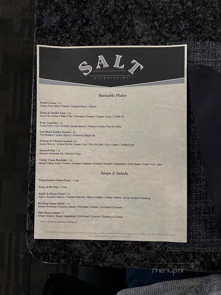 Menu of Salt Fine Dining in Kaukauna, WI 54130