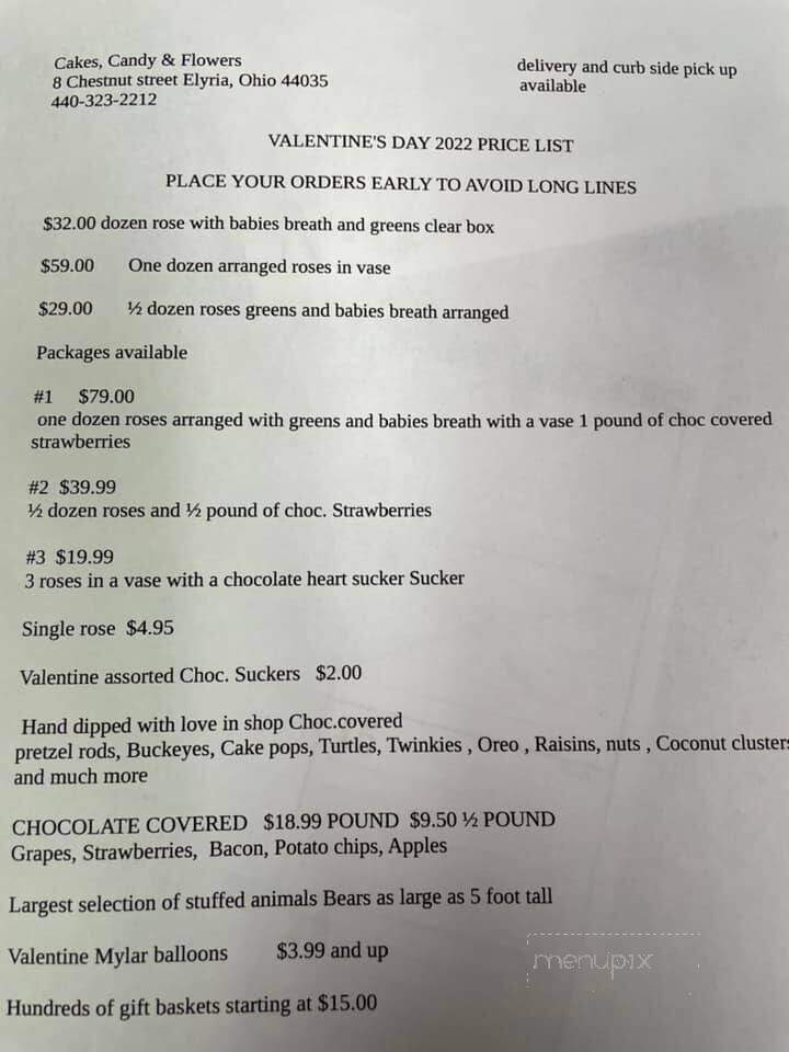 Online Menu of Cakes Candy & Flowers, Elyria, OH