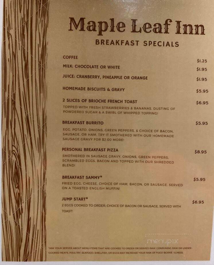 Menu of Maple Leaf Inn in Vermontville, MI 49096