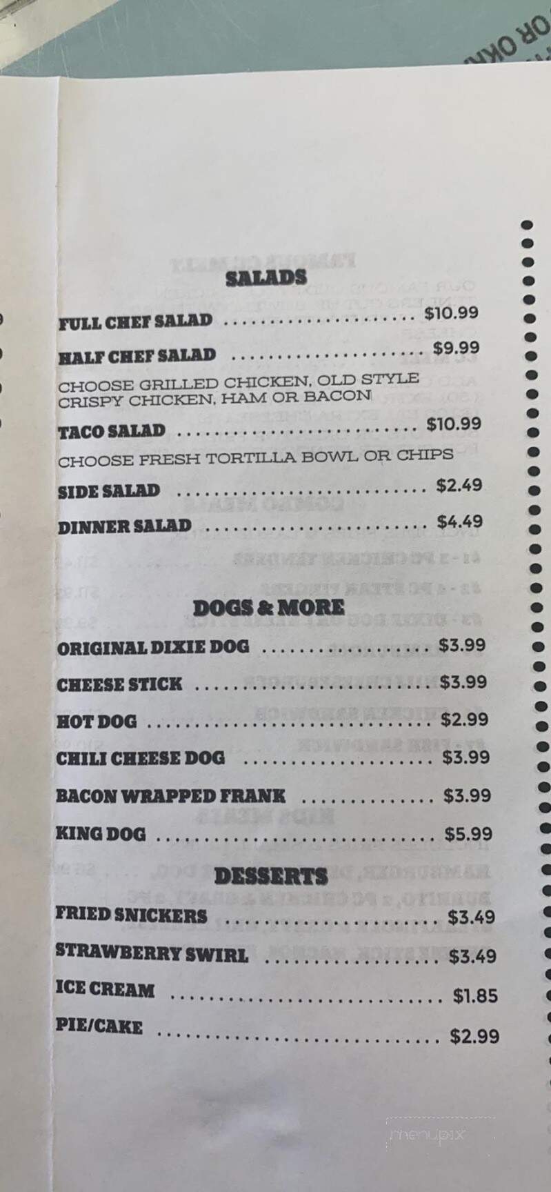Online Menu of Pillow's Dixie Dog, Seagraves, TX