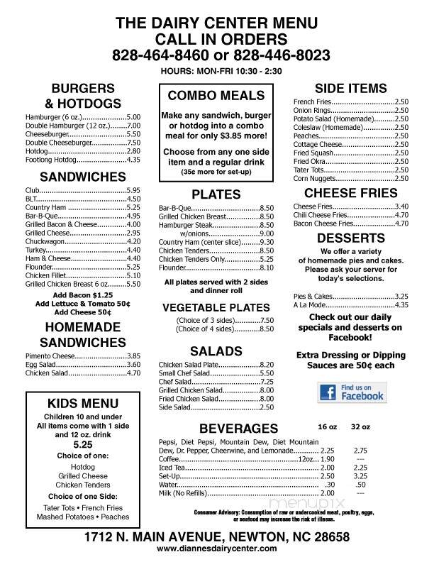 Online Menu of Dianne's Dairy Center, Newton, NC