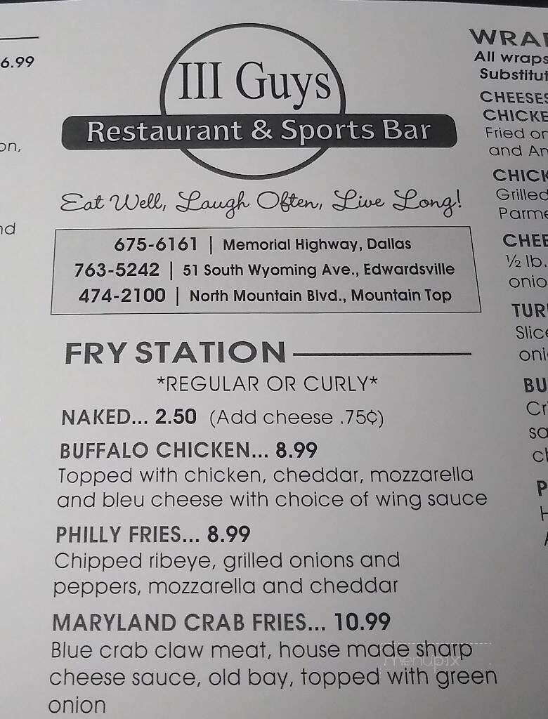 Menu of III Guys Pizzeria & Restaurant in Dallas, PA 18612
