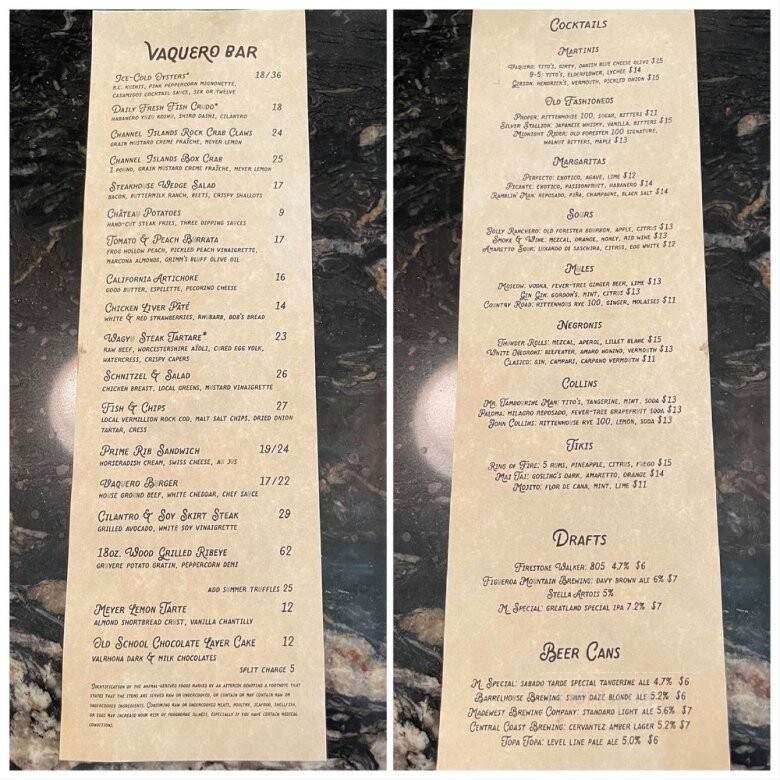Menu of Coast Range in Solvang, CA 93463