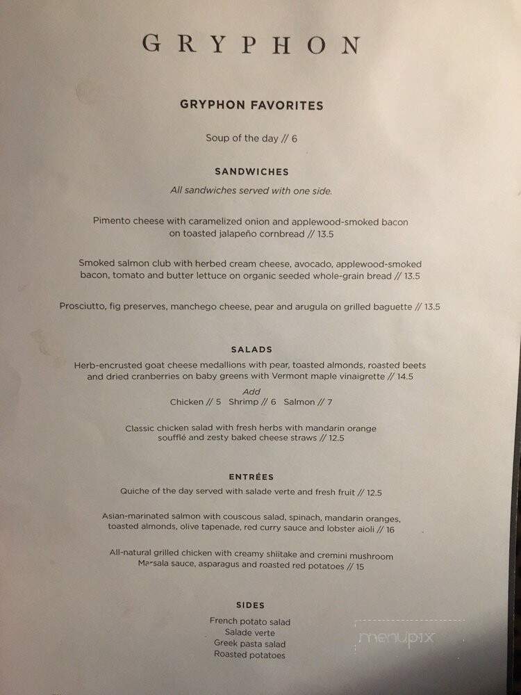 Menu of Gryphon Tea Room in Savannah, GA 31401