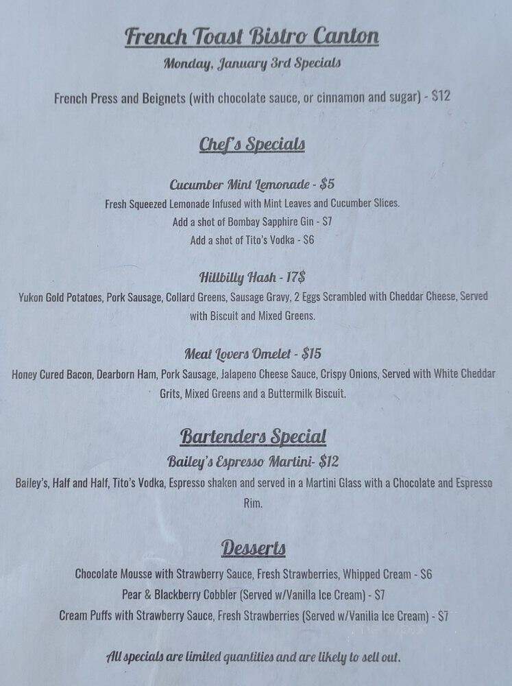 Menu of French Toast Bistro in Canton, MI 48135