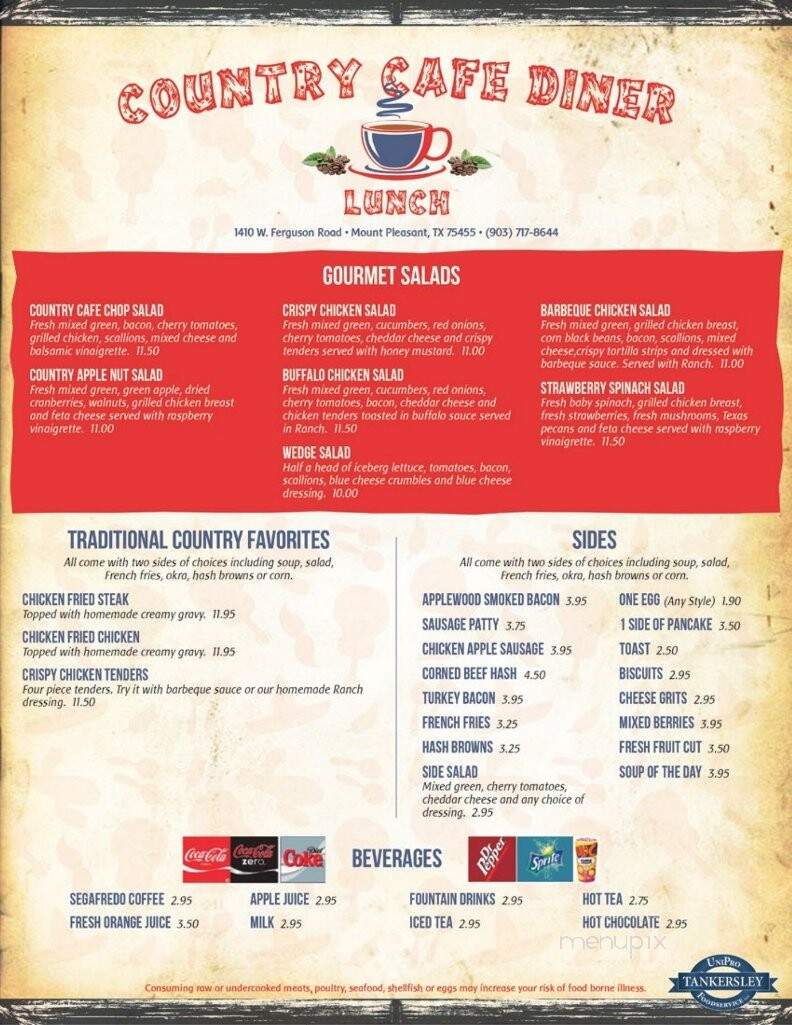 Online Menu of Country Cafe Diner, Mount Pleasant, TX