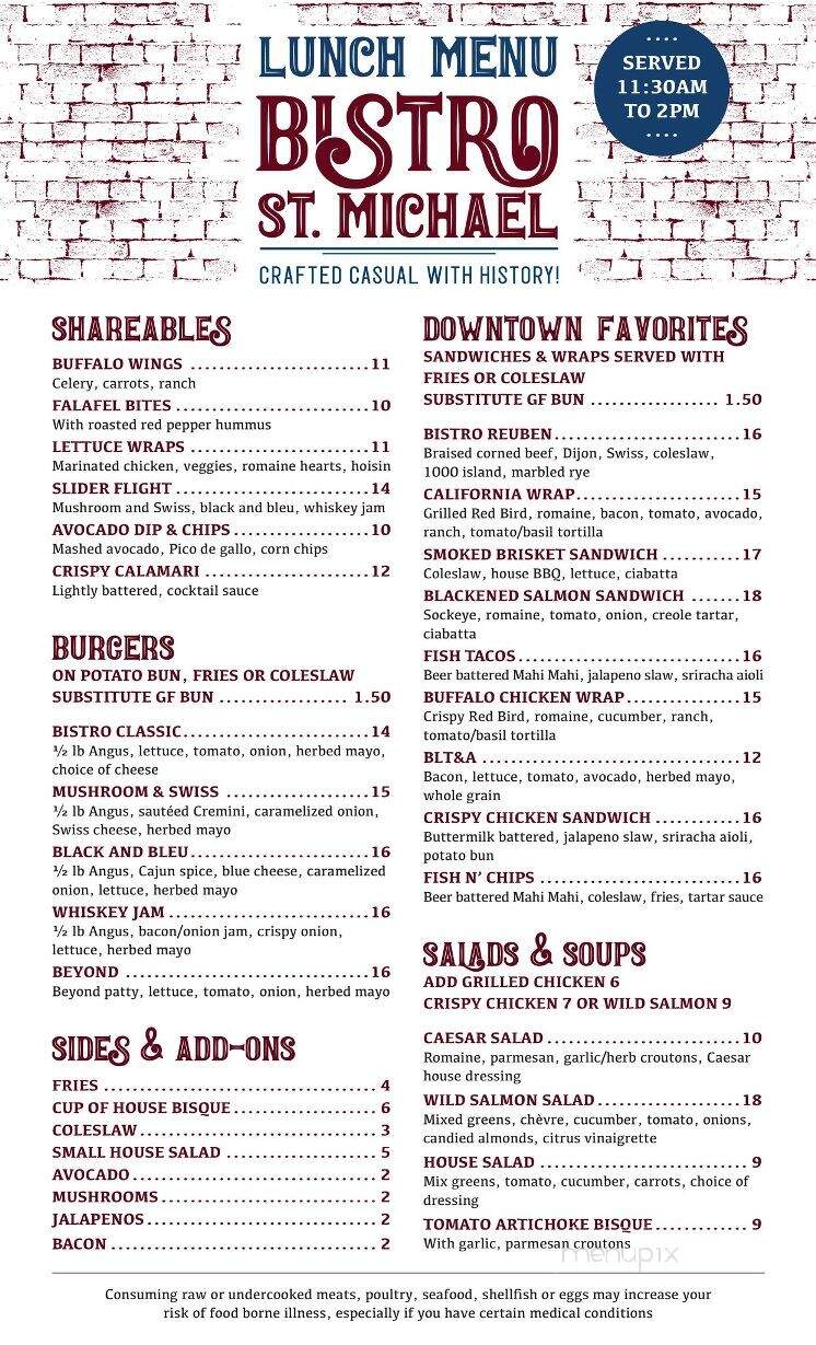 Menu of Bistro St. Michael in Prescott, AZ 86301