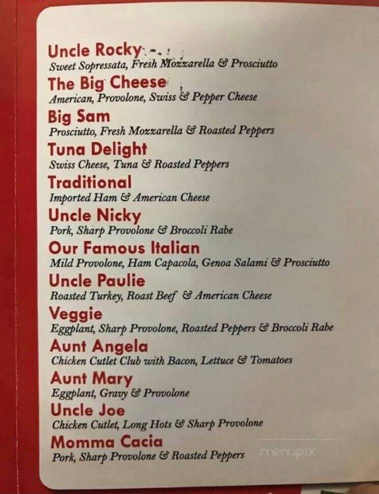 Menu of Cacia's Bakery in Blackwood, NJ 08012