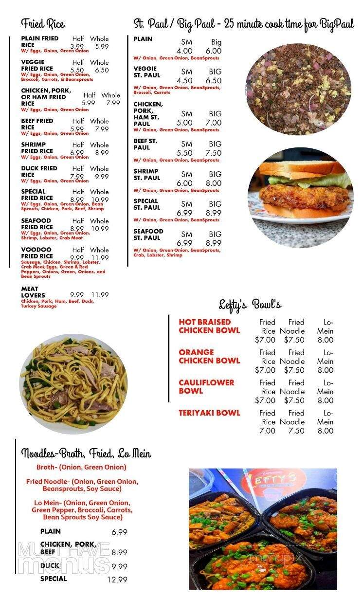 Menu of Lefty's Fried Rice in St. Louis, MO 63118
