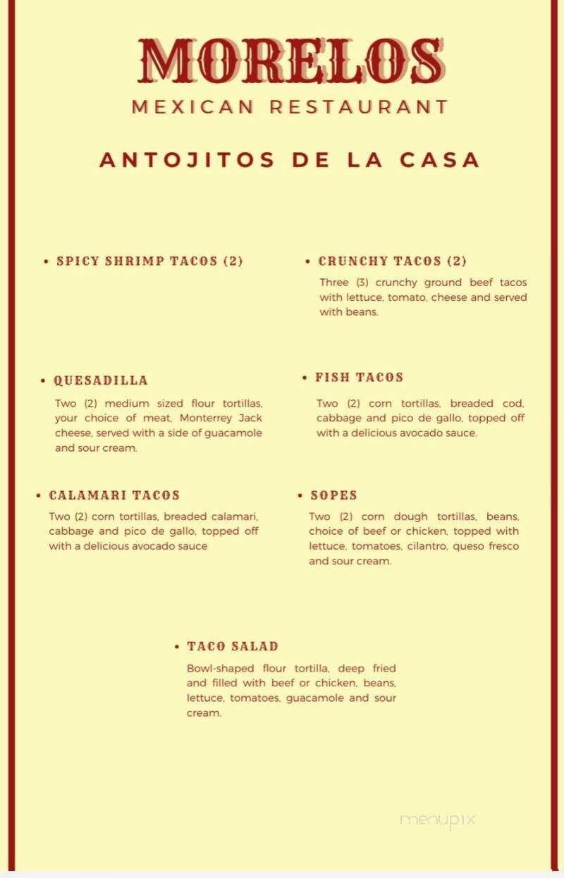 Menu of Morelos Mexican Restaurant in Coburg, OR 97408