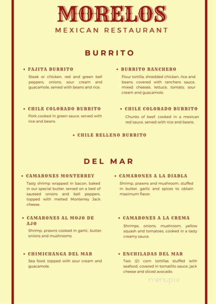 Menu of Morelos Mexican Restaurant in Coburg, OR 97408