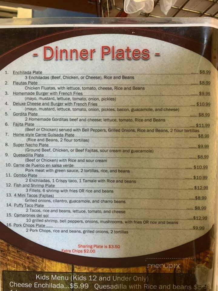 Online Menu of El Sol De Mexico, Kerrville, TX