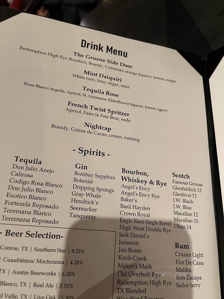 Online Menu of The Gruene Door, New Braunfels, TX