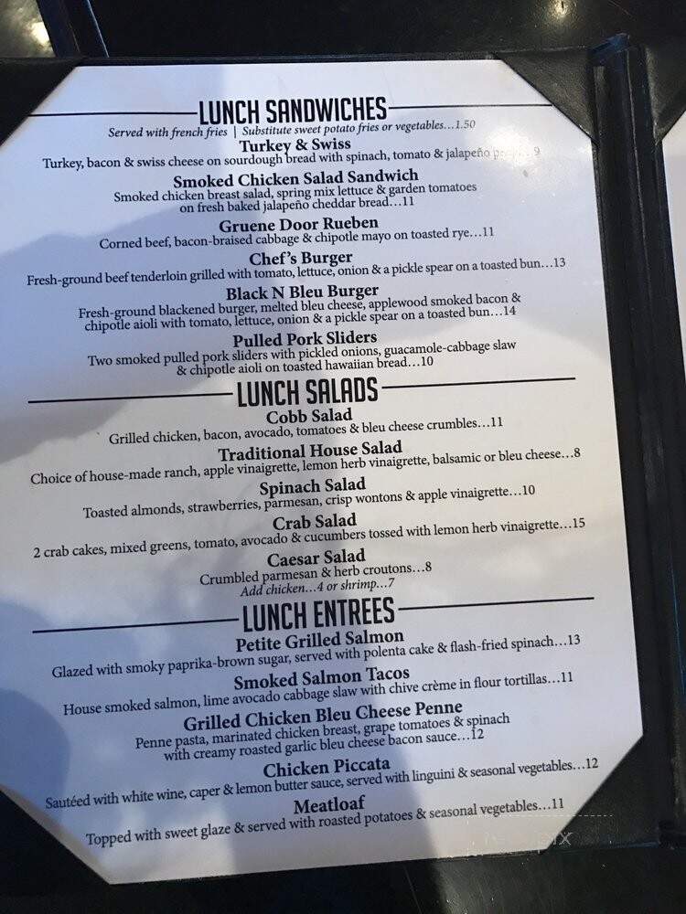 Online Menu of The Gruene Door, New Braunfels, TX