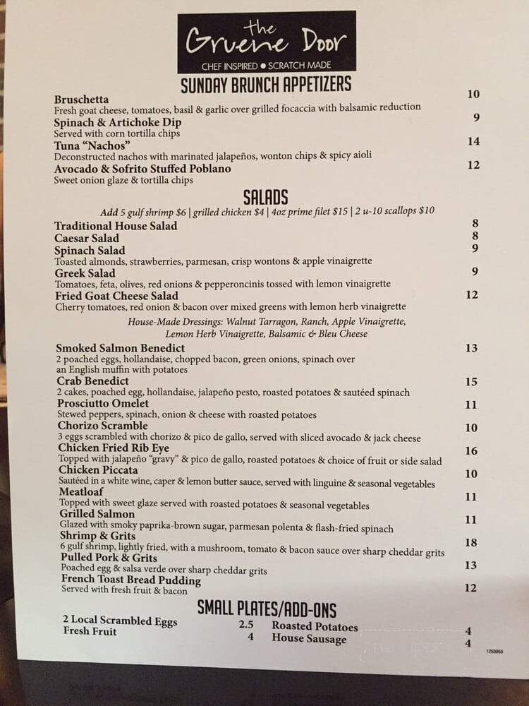 Online Menu of The Gruene Door, New Braunfels, TX