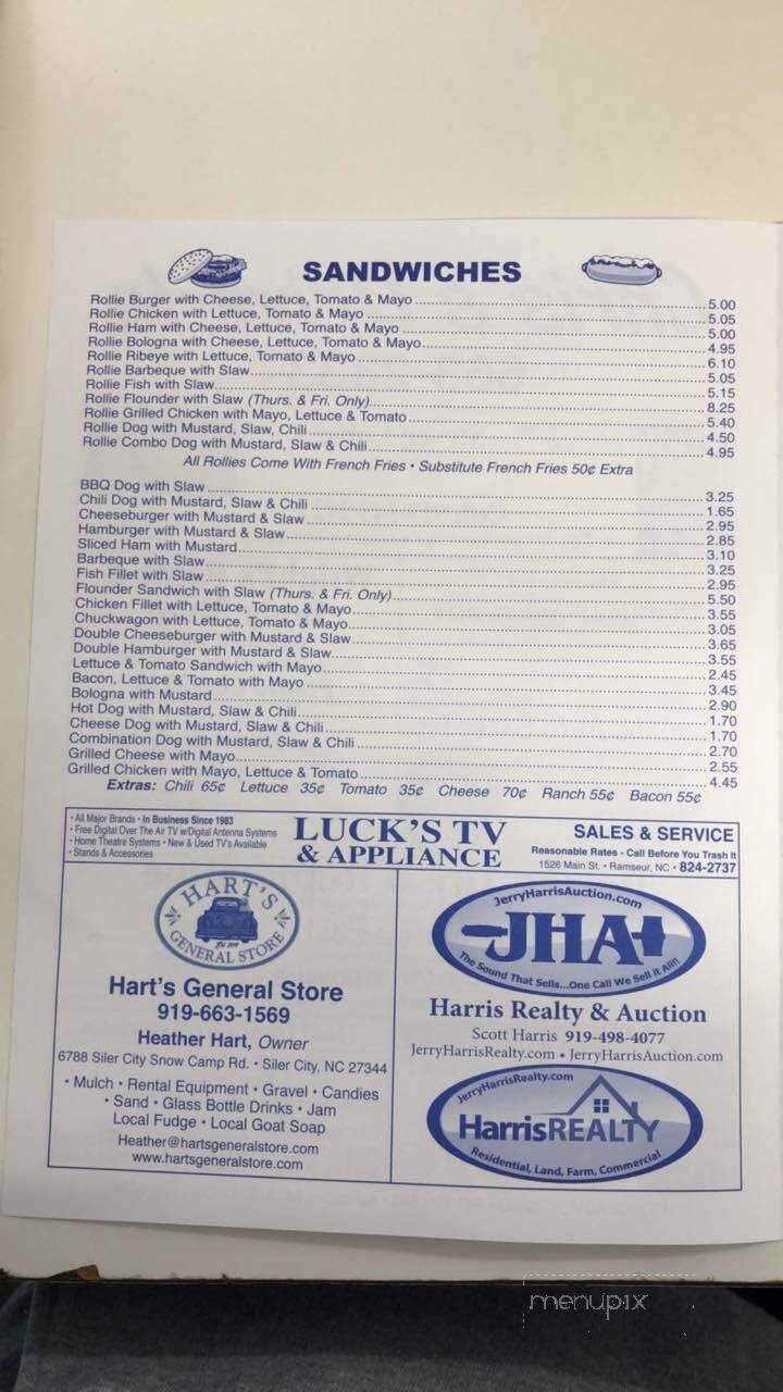Online Menu of Chris' DriveIn, Siler City, NC