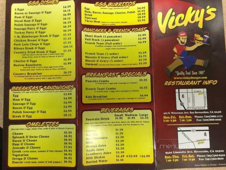 Online Menu of Vicky's Restaurant, San Bernardino, CA