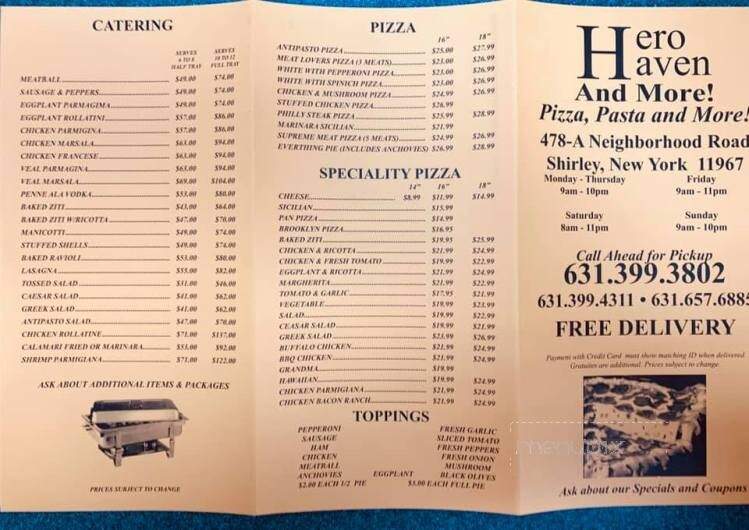 Menu of Hero Haven & More in Shirley, NY 11967