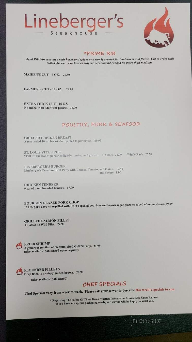 Online Menu of Linebergers Cattle Company, Sherrills Ford, NC