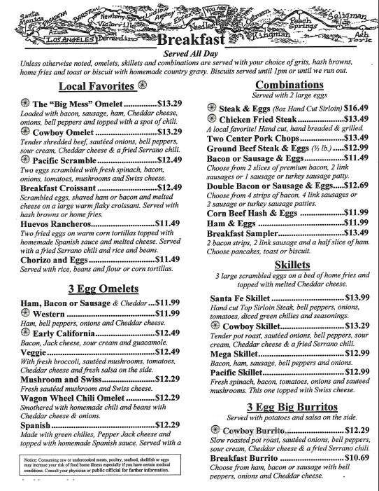 Online Menu of Wagon Wheel, Needles, CA