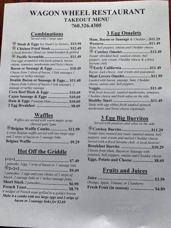 Online Menu of Wagon Wheel, Needles, CA