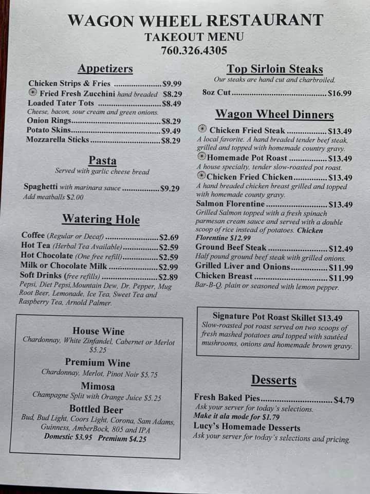 Online Menu of Wagon Wheel, Needles, CA