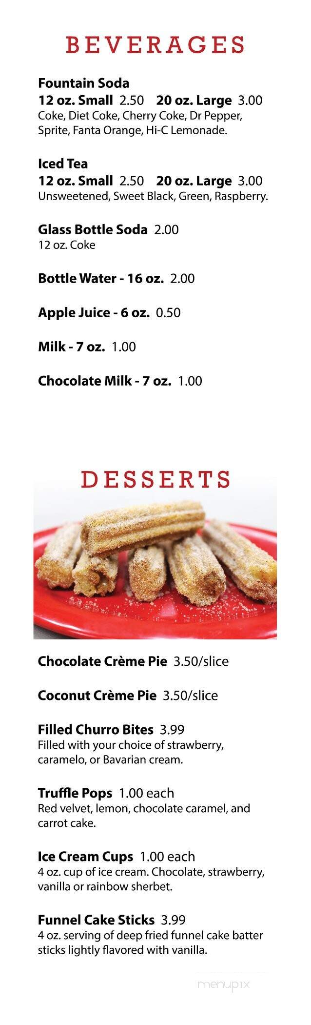 Menu of Wild River Family Entertainment Center in Somerton, AZ 85350