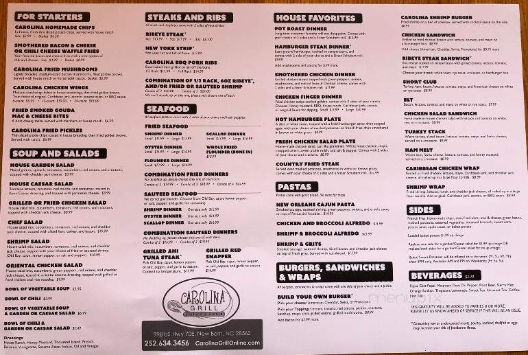 Online Menu of Carolina Grill, New Bern, NC