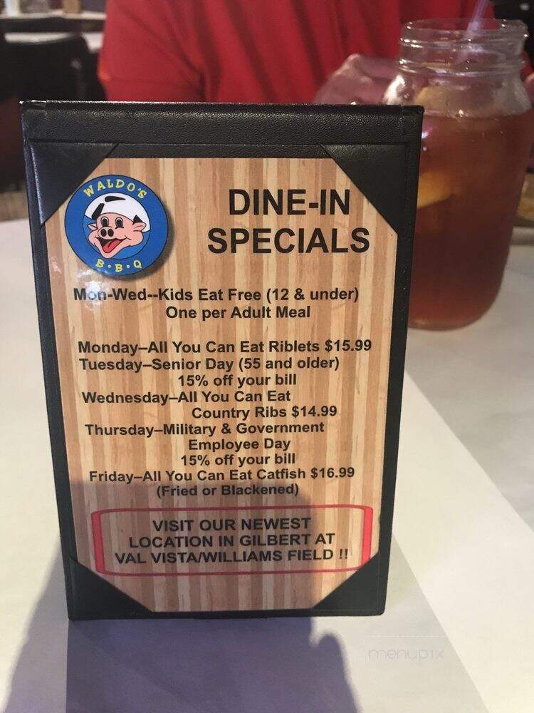 Online Menu of Waldo's BBQ, Mesa, AZ