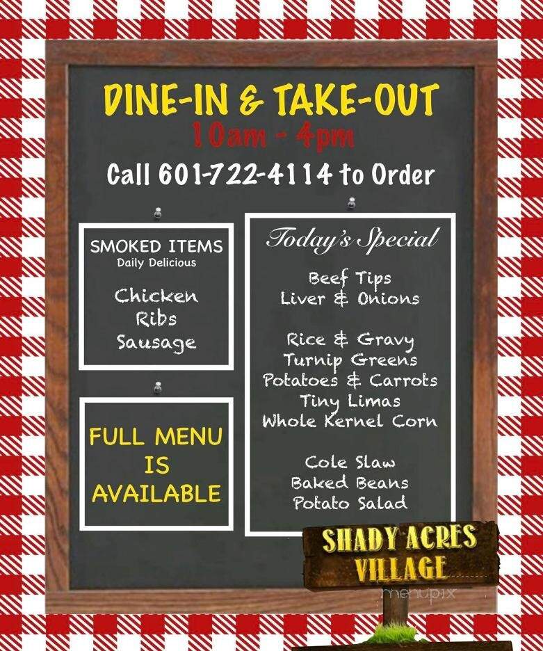 Menu of Shady Acres Cafe in Seminary, MS 39479
