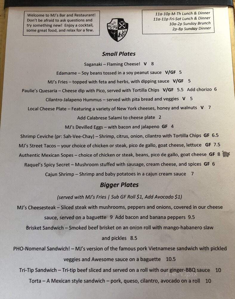 Menu of MJ's Bar And Restaurant in Owego, NY 13827