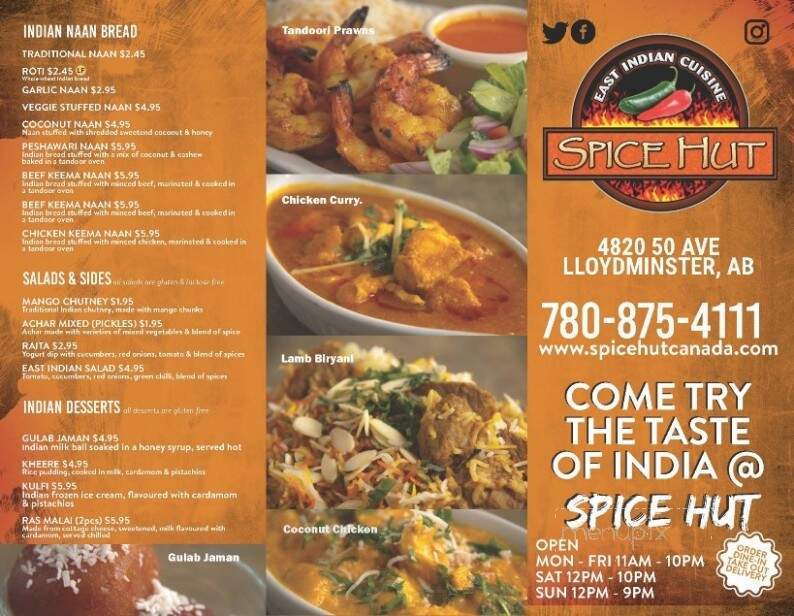 Menu of Spice Hut in Lloydminster, AB T9V 0W5