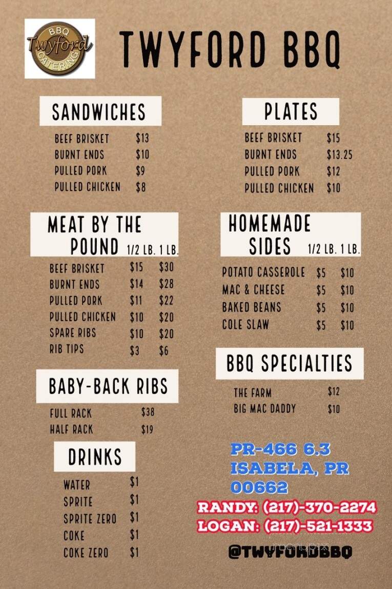 Menu of Twyford BBQ Catering in Springfield, IL 62650