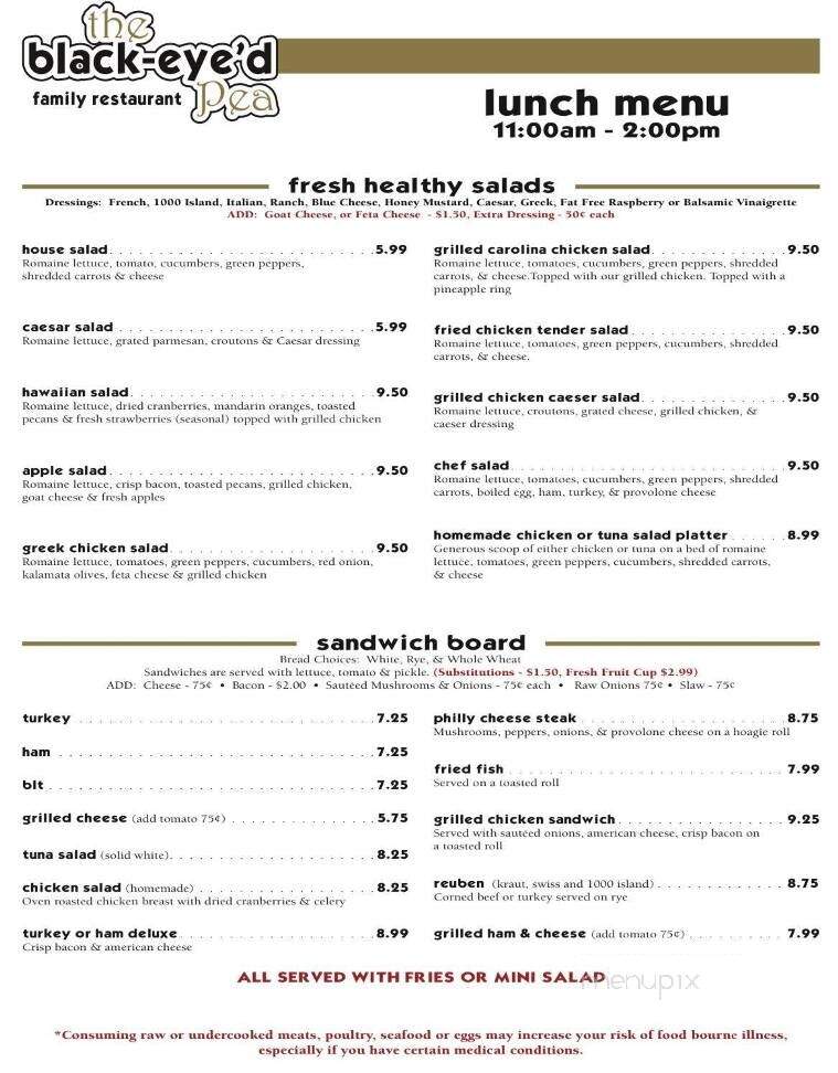 Online Menu of The BlackEye'd Pea Family Restaurant Grill, Mooresville, NC