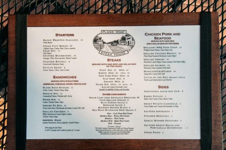 Online Menu of Plank Road Steakhouse, Farmville, NC