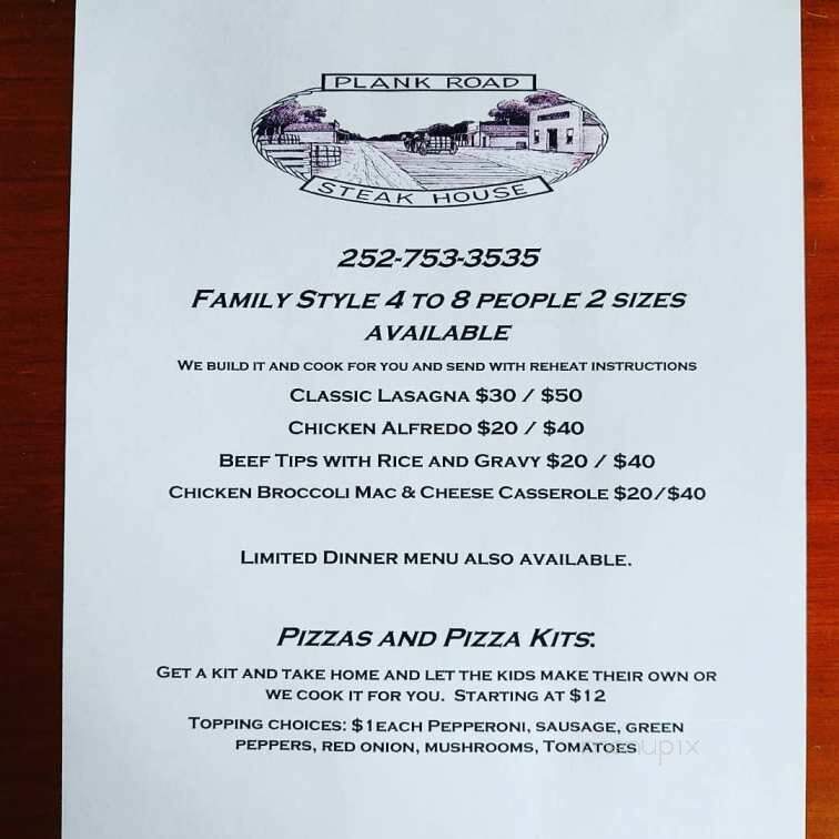 Online Menu of Plank Road Steakhouse, Farmville, NC