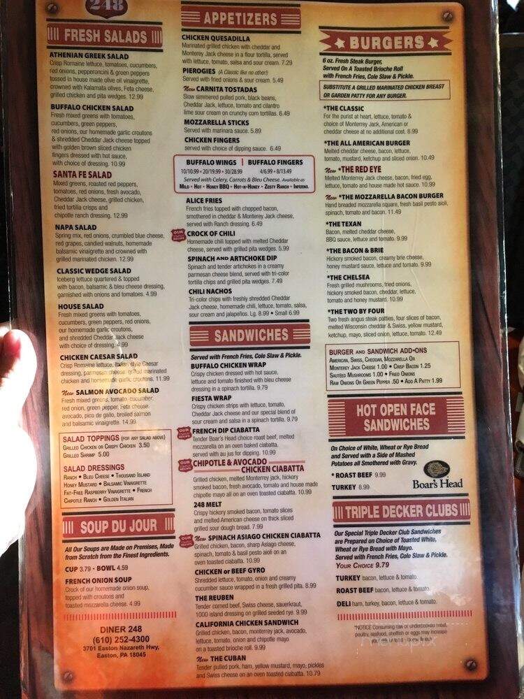 Menu of Diner 248 in Easton, PA 18045