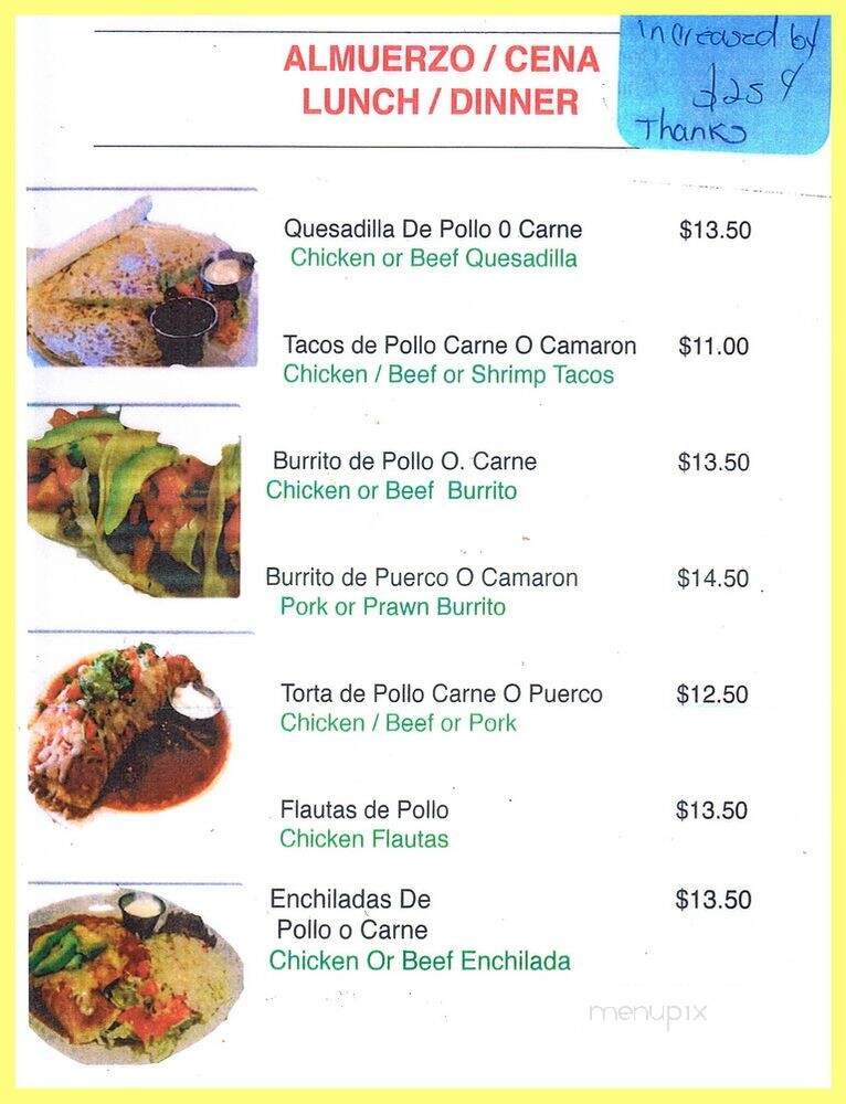 Menu of Vallarta's Mexican Restaurant in Vancouver, BC V5M 1Z1