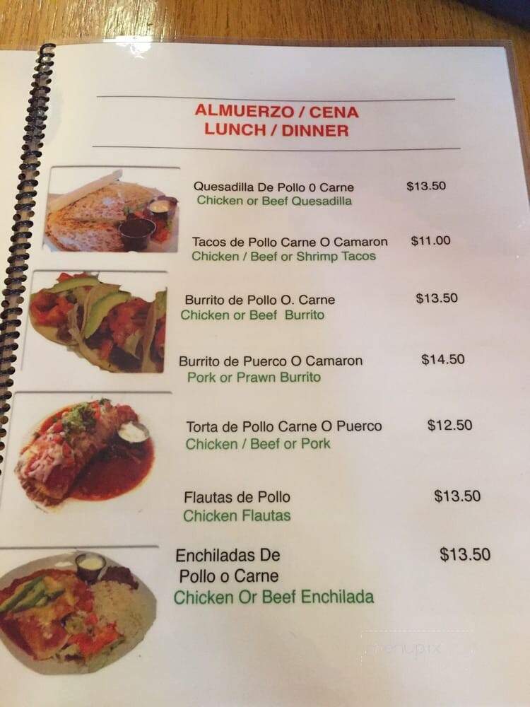 Menu of Vallarta's Mexican Restaurant in Vancouver, BC V5M 1Z1