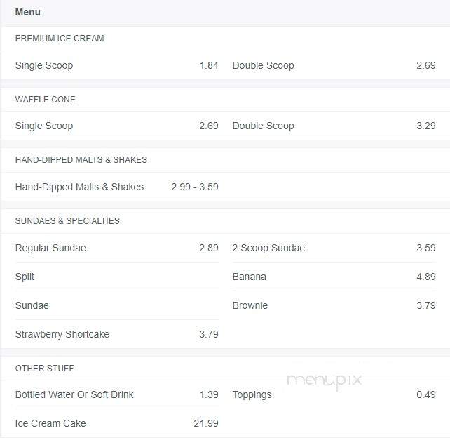 Menu of Ice Cream Warehouse in Mobile, AL 36606