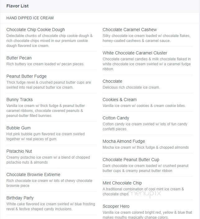 Menu of Ice Cream Warehouse in Mobile, AL 36606
