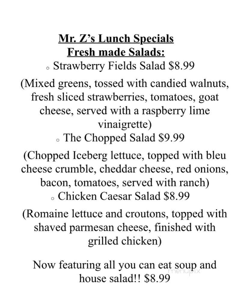 Menu of Mr. Z's Pipasa By The Lake in Chepachet, RI 02814