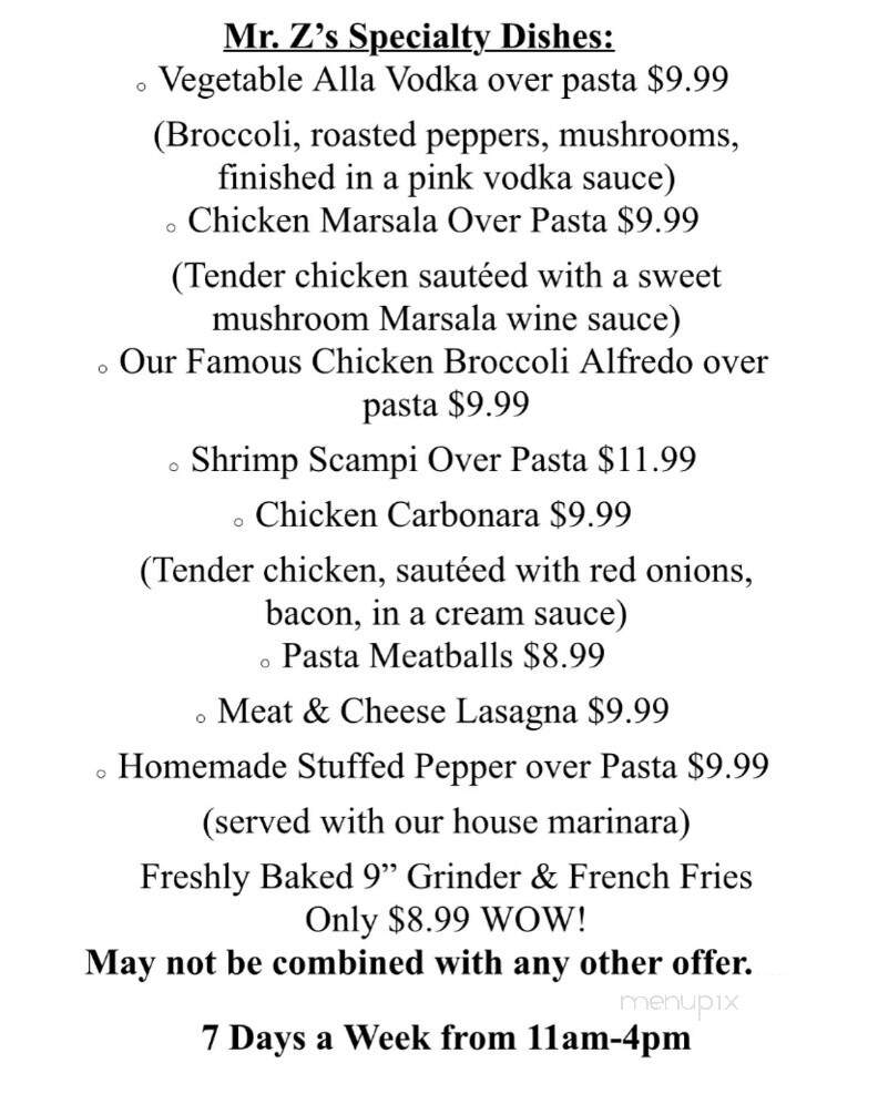 Menu of Mr. Z's Pipasa By The Lake in Chepachet, RI 02814
