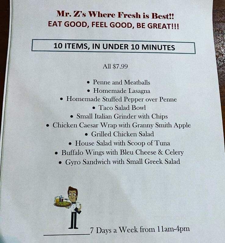 Menu of Mr. Z's Pipasa By The Lake in Chepachet, RI 02814