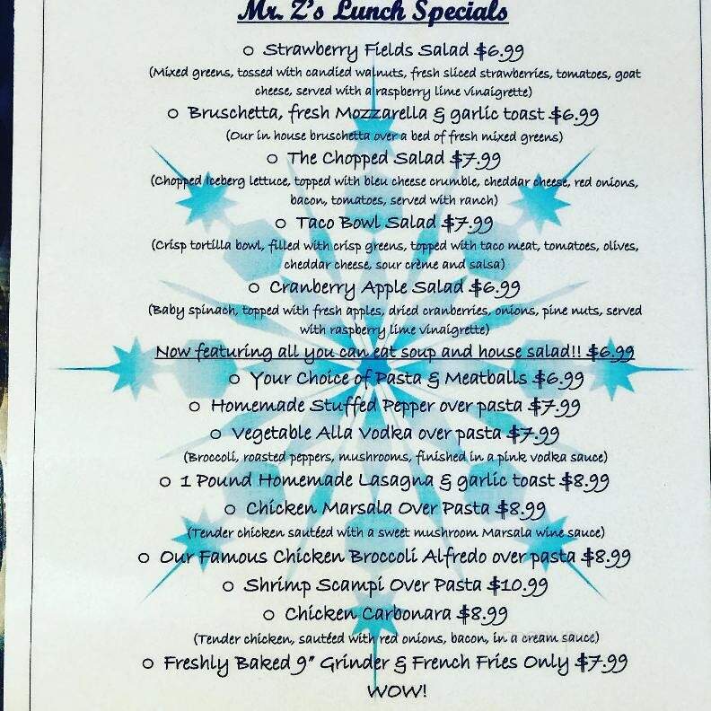 Menu of Mr. Z's Pipasa By The Lake in Chepachet, RI 02814