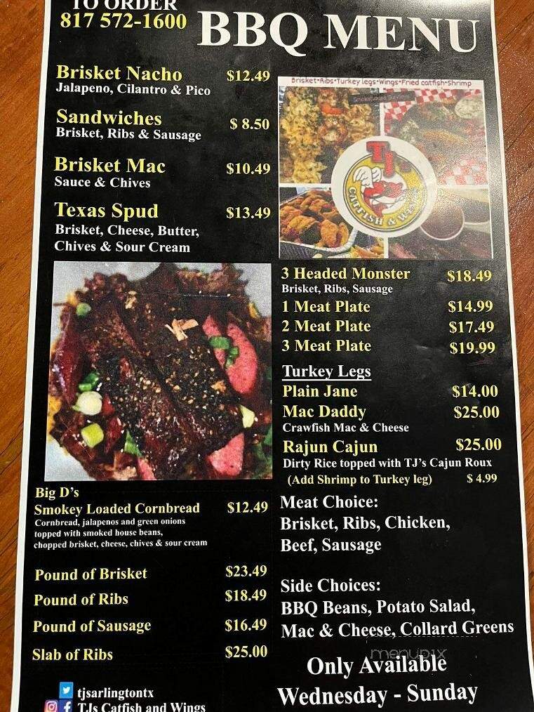 Menu of TJ's Catfish and Wings in Arlington, TX 76016