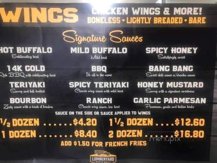 Menu of The Lumberyard Bar and Grill in Bonduel, WI 54107