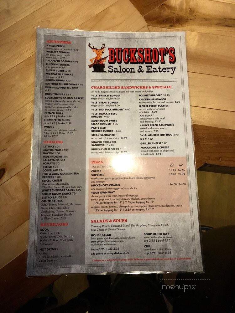 Menu of Buckshots Saloon in Eagle River, WI 54521
