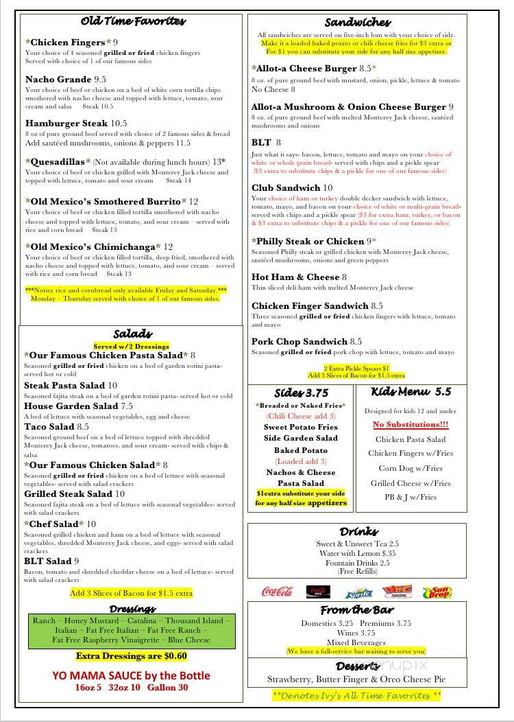 Online Menu of Ivy's Cafe, Whiteville, NC