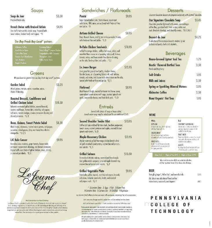 Menu of Lejeune Chef Restaurant in Williamsport, PA 17701